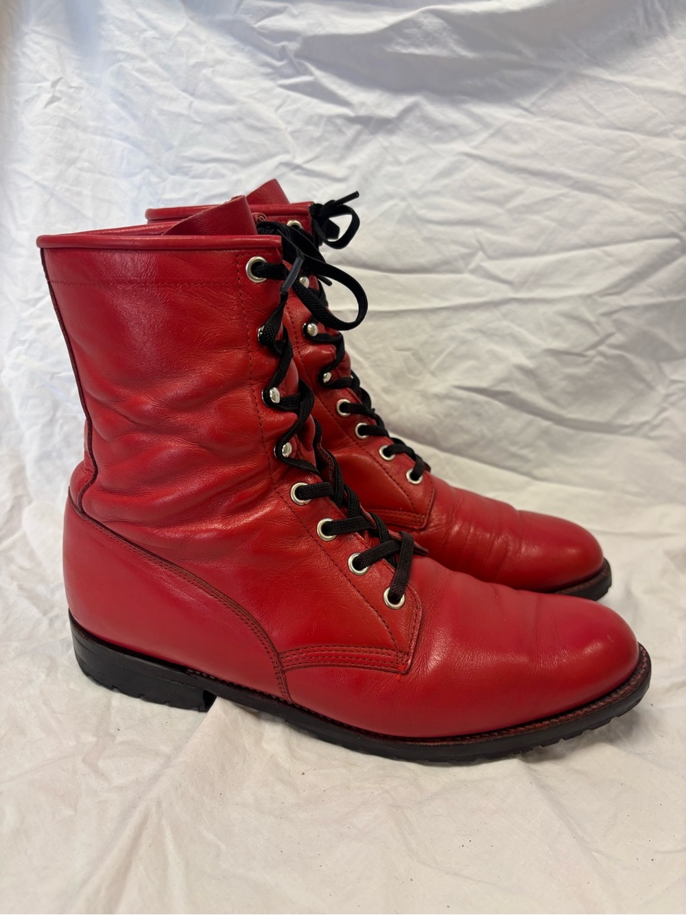 Justin Boots Red Leather Lace-Up Combat Style Boots | Women Size 8-B